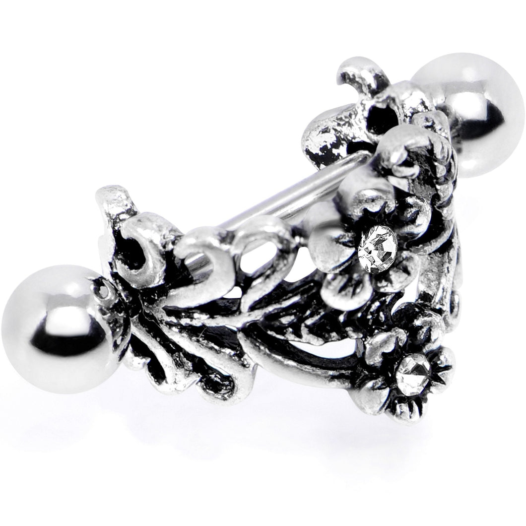 16G 1/2 Clear Gem Double Daisy Flower Cuff Cartilage Earring