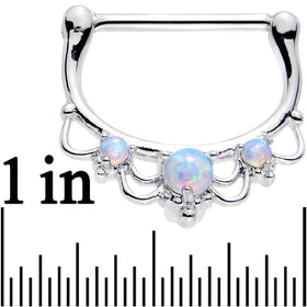 14G 9/16 White Faux Opal Delicate Flourish Nipple Clicker Set