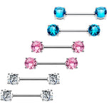 14G 9/16 Multi Color Gem Fun Barbell Nipple Ring Pack Set of 6