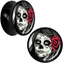 Black Acrylic Katrina Sugar Skull with Rose Flower Saddle Plug Set 20mm