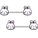 14G 5/8 White Bunny Rabbit Heads Barbell Nipple Ring Set