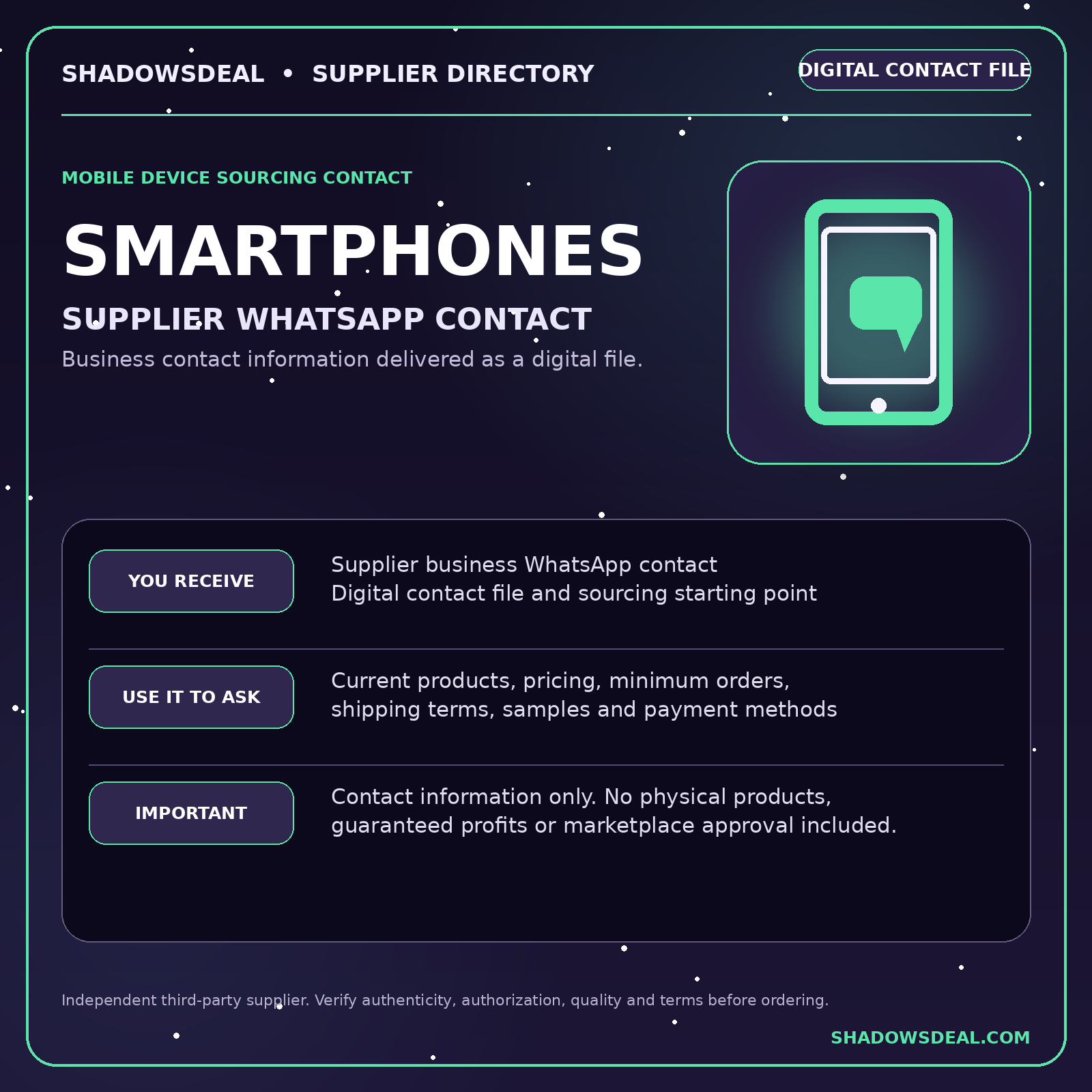 Mobile technology supplier contact bundle for resellers