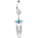 Clear Gem Faux Turquoise Southwest Dramatic Dangle Belly Ring