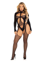 Spicy Suspender Bodystocking and Layered Opaque Cut-Out Teddy
