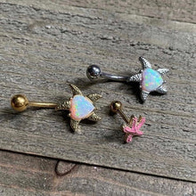 White Synthetic Opal Gold Tone Heart Starfish Nautical Belly Ring