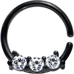 18G 5/16 Clear Cubic Zirconia Black IP Steel Circular Ring