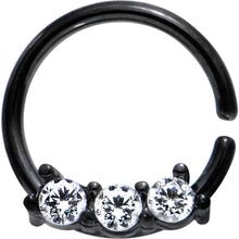 18G 5/16 Clear Cubic Zirconia Black IP Steel Circular Ring