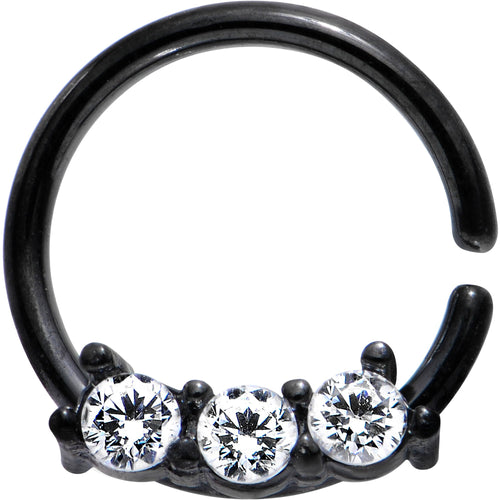 18G 5/16 Clear Cubic Zirconia Black IP Steel Circular Ring