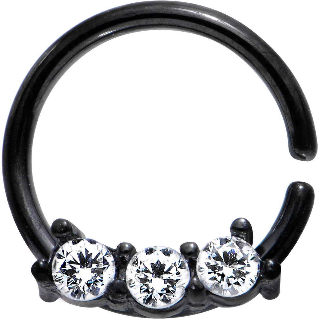 18G 5/16 Clear Cubic Zirconia Black IP Steel Circular Ring