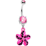 Pink Gem Pink Black Swirl Pinwheel Dangle Belly Ring
