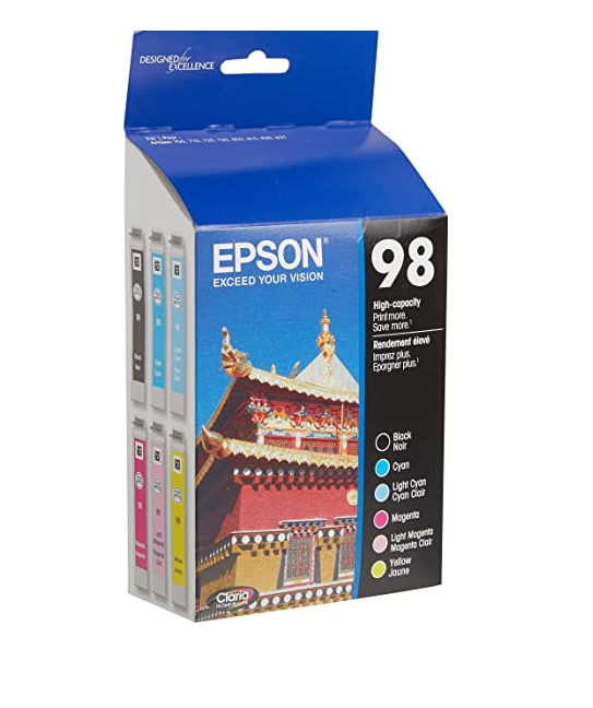 New, Pre-Owned - Epson 98 Black/Cyan/Light Cyan/Magenta/Light Magenta/Yellow High Yield Ink Cartridge, 6/Pack