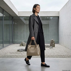 Italian Genuine Basketweave-Embossed Metallic Suede Top-Handle Bag | Imperia