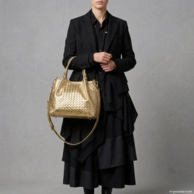 Italian Genuine Woven-Embossed Metallic Suede Top-Handle Bag | Savona
