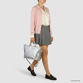 Italian Genuine Metallic Suede Top-Handle Bag | Padova
