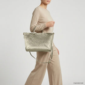 Italian Genuine Metallic Suede Top-Handle Bag | Padova