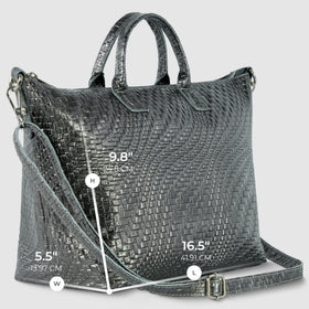 Italian Genuine Basketweave-Embossed Metallic Suede Top-Handle Bag | Treviso