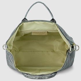 Italian Genuine Basketweave-Embossed Metallic Suede Top-Handle Bag | Treviso