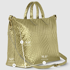 Italian Genuine Basketweave-Embossed Metallic Suede Top-Handle Bag | Treviso