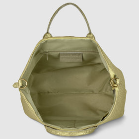 Italian Genuine Basketweave-Embossed Metallic Suede Top-Handle Bag | Treviso