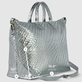 Italian Genuine Basketweave-Embossed Metallic Suede Top-Handle Bag | Treviso