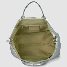 Italian Genuine Basketweave-Embossed Metallic Suede Top-Handle Bag | Treviso
