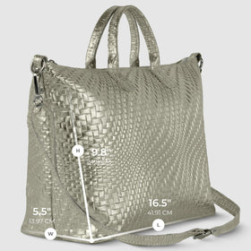 Italian Genuine Basketweave-Embossed Metallic Suede Top-Handle Bag | Treviso
