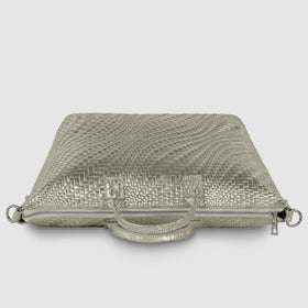 Italian Genuine Basketweave-Embossed Metallic Suede Top-Handle Bag | Treviso