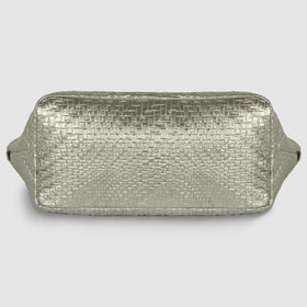 Italian Genuine Basketweave-Embossed Metallic Suede Top-Handle Bag | Treviso