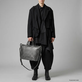 Italian Genuine Basketweave-Embossed Metallic Suede Top-Handle Bag | Treviso