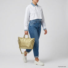 Italian Genuine Grid Metallic Suede Top-Handle Bag 112334