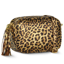 Italian Genuine Leopard-Print Metallic Suede Crossbody Bag 231302