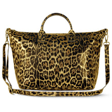 Italian Genuine Leopard-Print Metallic Suede Top-Handle Bag 112334