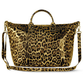 Italian Genuine Leopard-Print Metallic Suede Top-Handle Bag | Rimini