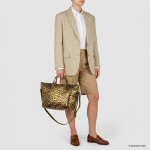 Italian Genuine Leopard-Print Metallic Suede Top-Handle Bag 112334