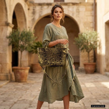 Italian Genuine Leopard-Print Metallic Suede Top-Handle Bag 112334