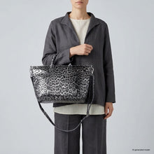 Italian Genuine Leopard-Print Metallic Suede Top-Handle Bag 112334
