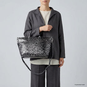 Italian Genuine Leopard-Print Metallic Suede Top-Handle Bag | Rimini