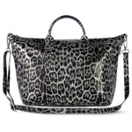Italian Genuine Leopard-Print Metallic Suede Top-Handle Bag 112334
