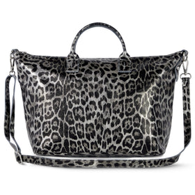 Italian Genuine Leopard-Print Metallic Suede Top-Handle Bag | Rimini