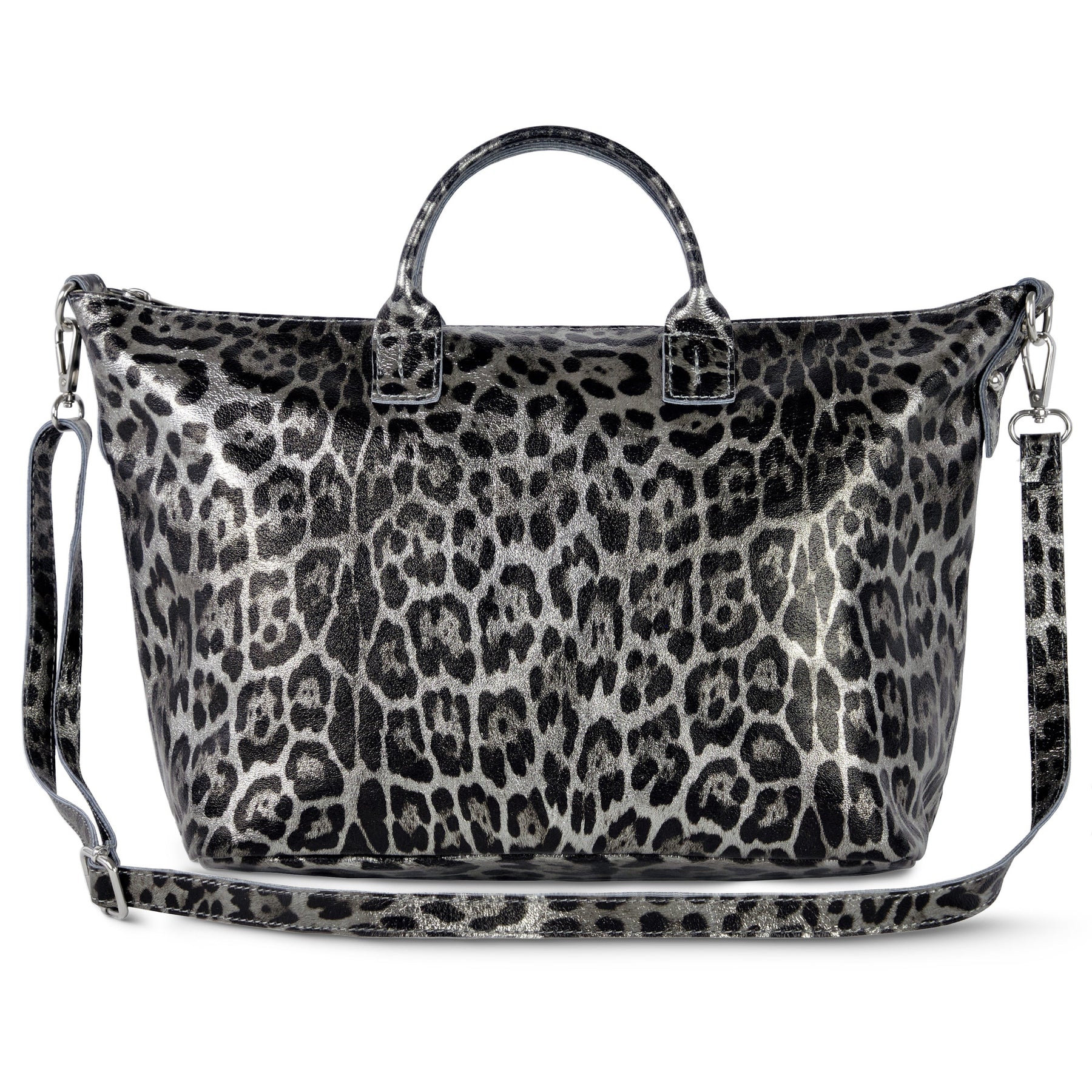 Italian Genuine Leopard-Print Metallic Suede Top-Handle Bag | Rimini