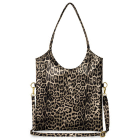 Italian Genuine Leopard-Print Metallic Suede Tote Bag | Catania