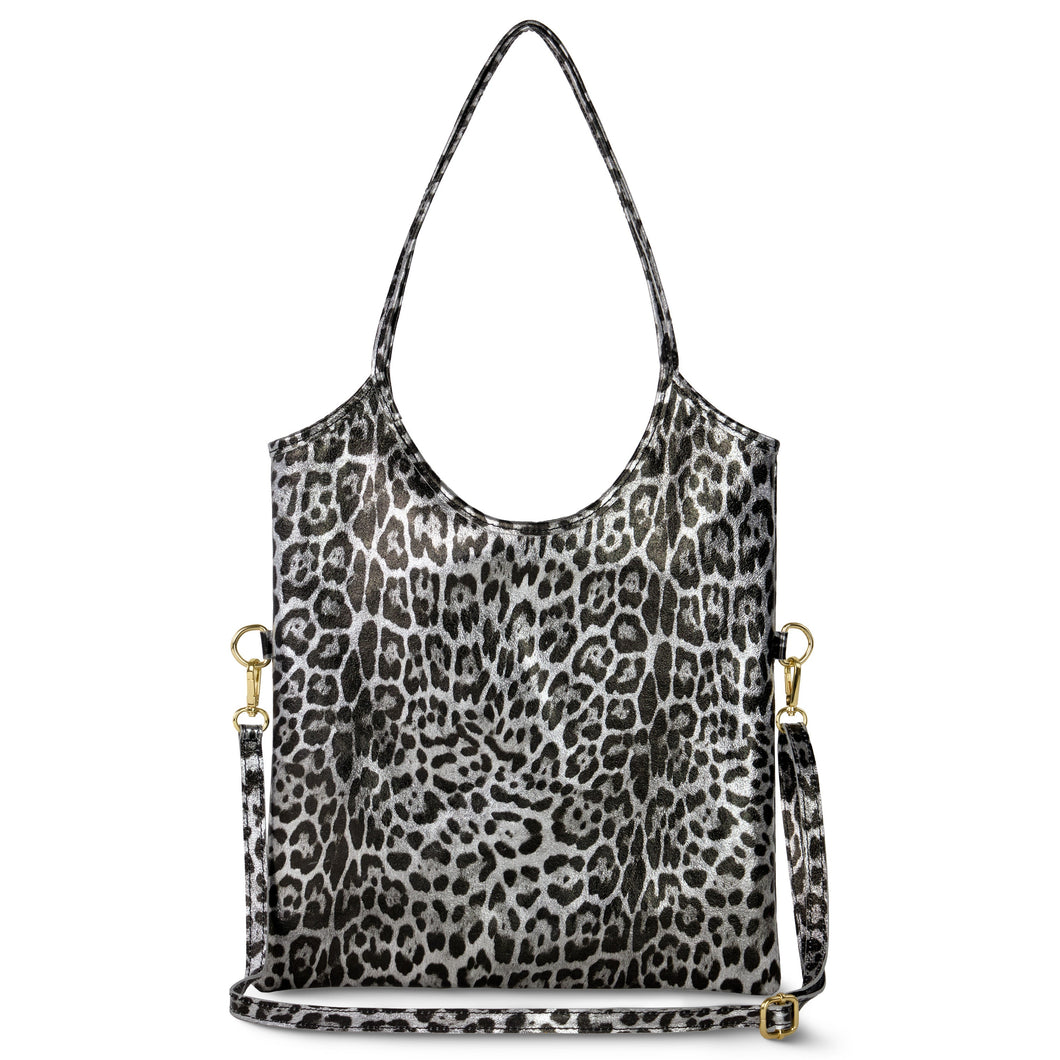 Italian Genuine Leopard-Print Metallic Suede Tote Bag 191722