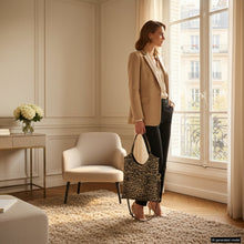 Italian Genuine Leopard-Print Metallic Suede Tote Bag 191722