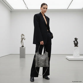 Italian Genuine Leopard-Print Metallic Suede Tote Bag | Catania