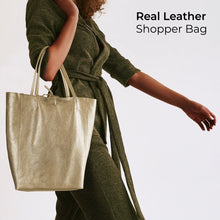 Italian Genuine Metallic Full-Grain Leather Tote Bag 201718
