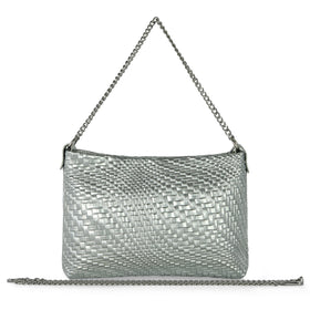 Italian Genuine Basketweave-Embossed Metallic Suede Crossbody Bag | Bari