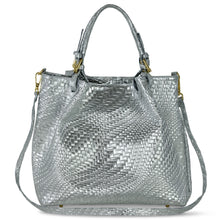 Italian Genuine Grid Metallic Suede Top-Handle Bag 112615