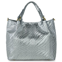 Italian Genuine Grid Metallic Suede Top-Handle Bag 112615
