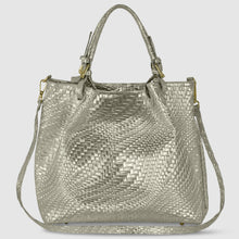 Italian Genuine Grid Metallic Suede Top-Handle Bag 112615
