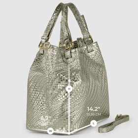 Italian Genuine Basketweave-Embossed Metallic Suede Top-Handle Bag | Imperia